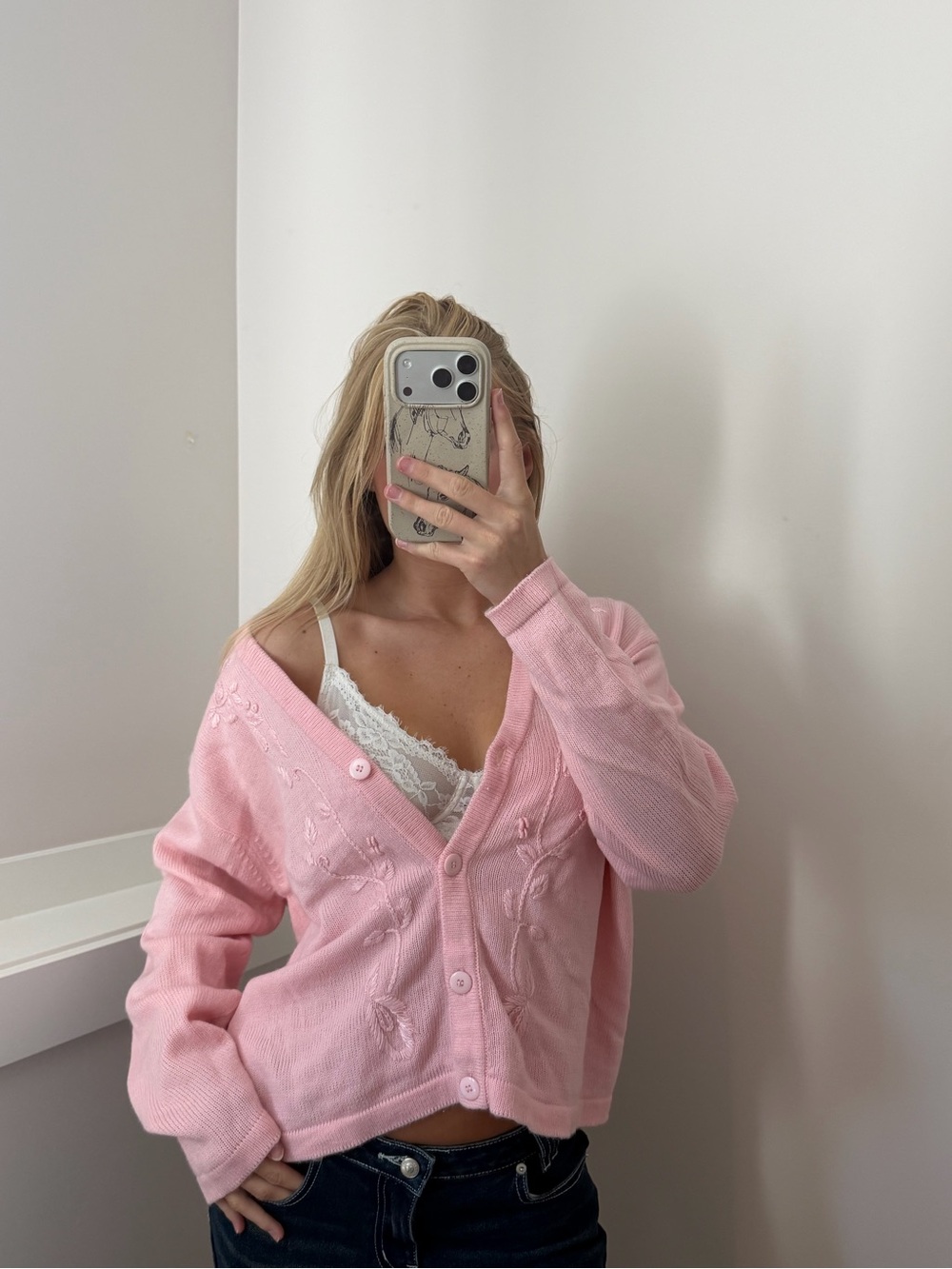 Soft Pink V-Neck Button Cardigan Sweater